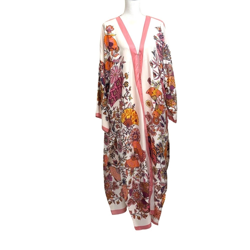 Boho Club Gallery Kimono Duster Pink Orange OS Coastal Cottagecore Romantic